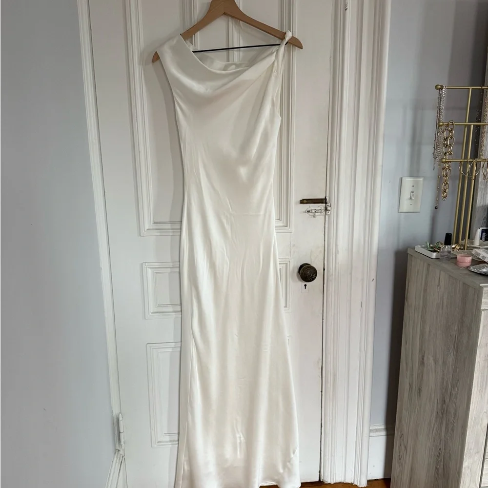 BHLDN Sienna Off-The-Shoulder High-Shine Satin Maxi Dress - Picture 2 of 7